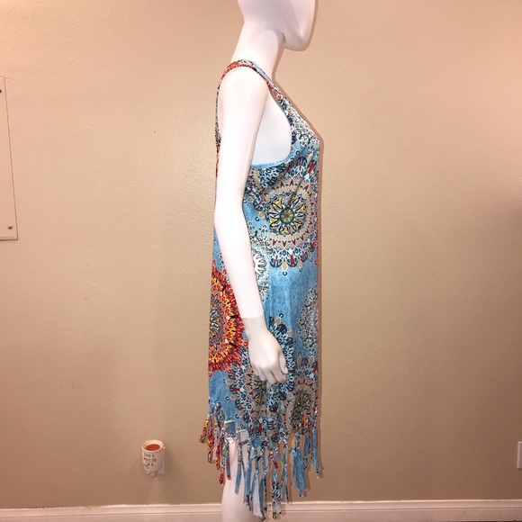 Summer Sleeveless Dress Size M Beach Dress Boho Print Tie Fringe Hemline - Picture 7 of 14